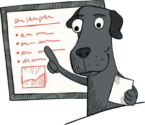 Illustration: Hund präsentiert an einem Flipchart